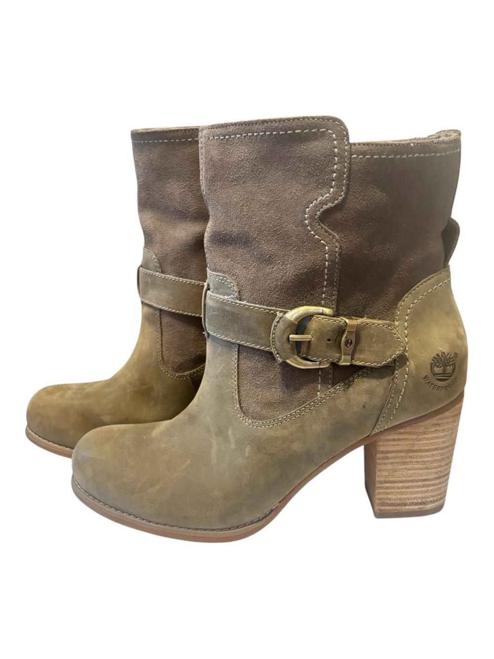 Timberland Earthkeepers Rudston Olive Suede Buckle Heel Ankle Boot Size 9.5
